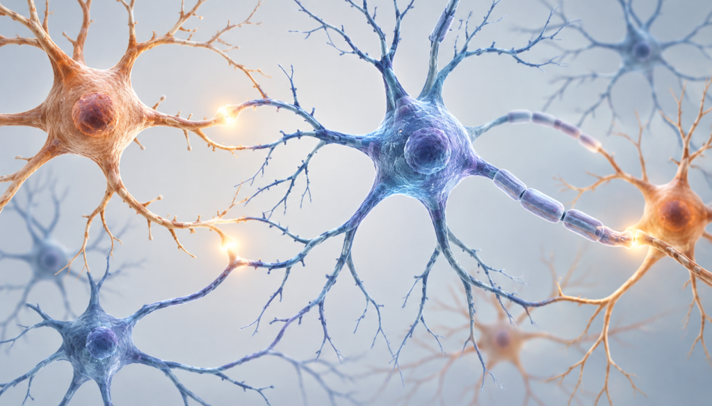 Rede neural representada de forma didática com conexões de diferentes intensidades para explicar a neuroplasticidade associada à aprendizagem.