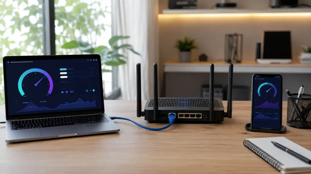Comparar uma conexão por cabo com o Wi-Fi ajuda a identificar se a perda de desempenho acontece dentro da rede sem fio.