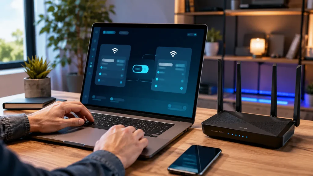 O Smart Connect pode direcionar automaticamente os aparelhos entre bandas, enquanto redes separadas dão mais controle durante o diagnóstico.