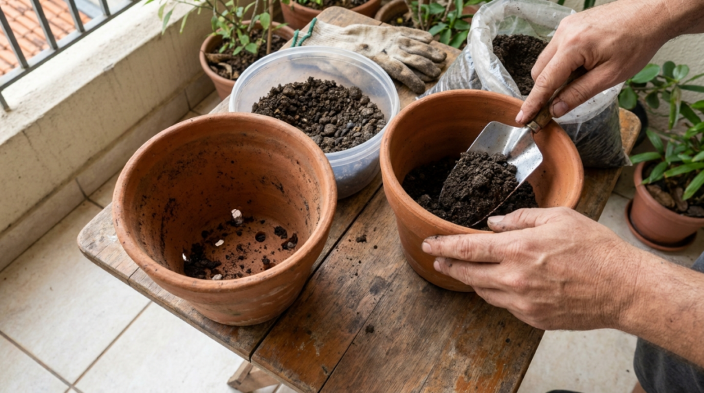 Vaso com drenagem para plantar salsa e cebolinha