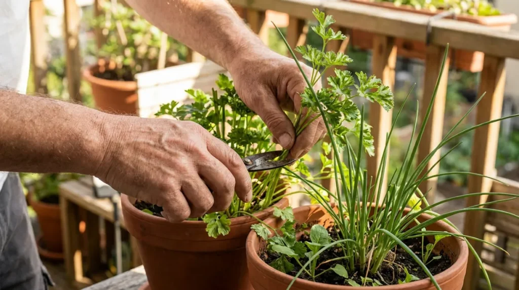 Como colher salsa e cebolinha cultivadas em vaso